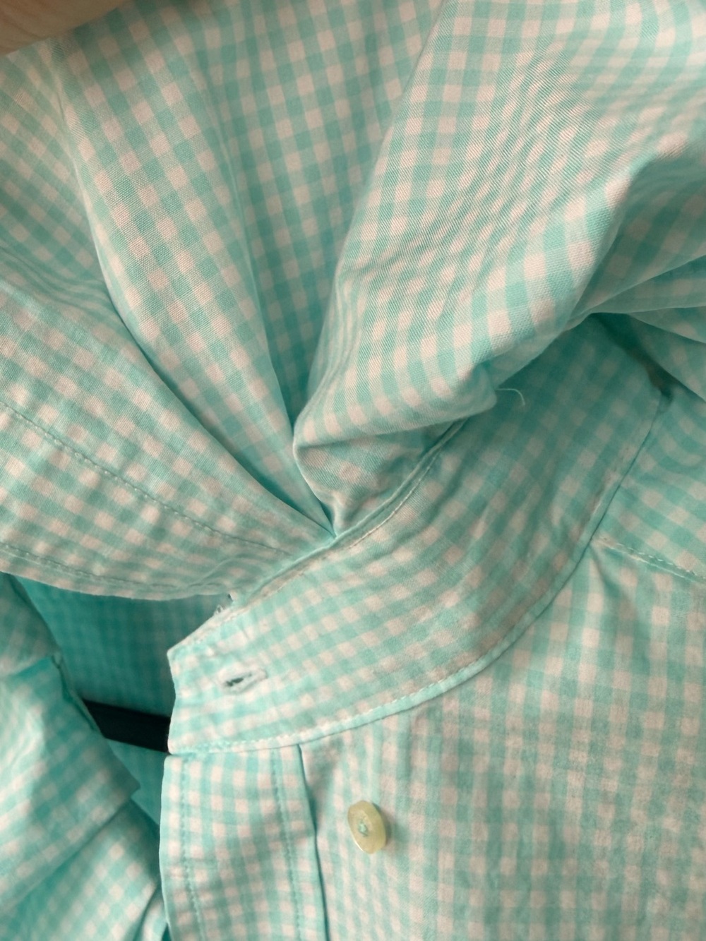 Reloved Upcycled Ruffle Collar Button Down Shirt Vineyard Vines Aqua Gingham - Picture 9 of 11